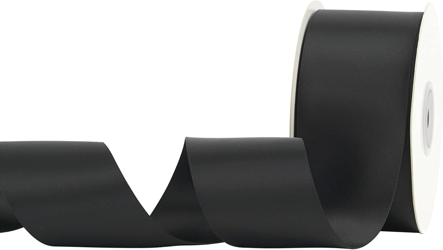 HUIHUANG Black Ribbon 2 inch Double Face Satin Ribbon Black Fabric Ribbon for Crafts, Gift Wrapping, Gift Basket Decor, Flower Bouquet Wrap, Wedding Bridal Shower Decor, Hair Bows -25 Yards/Roll