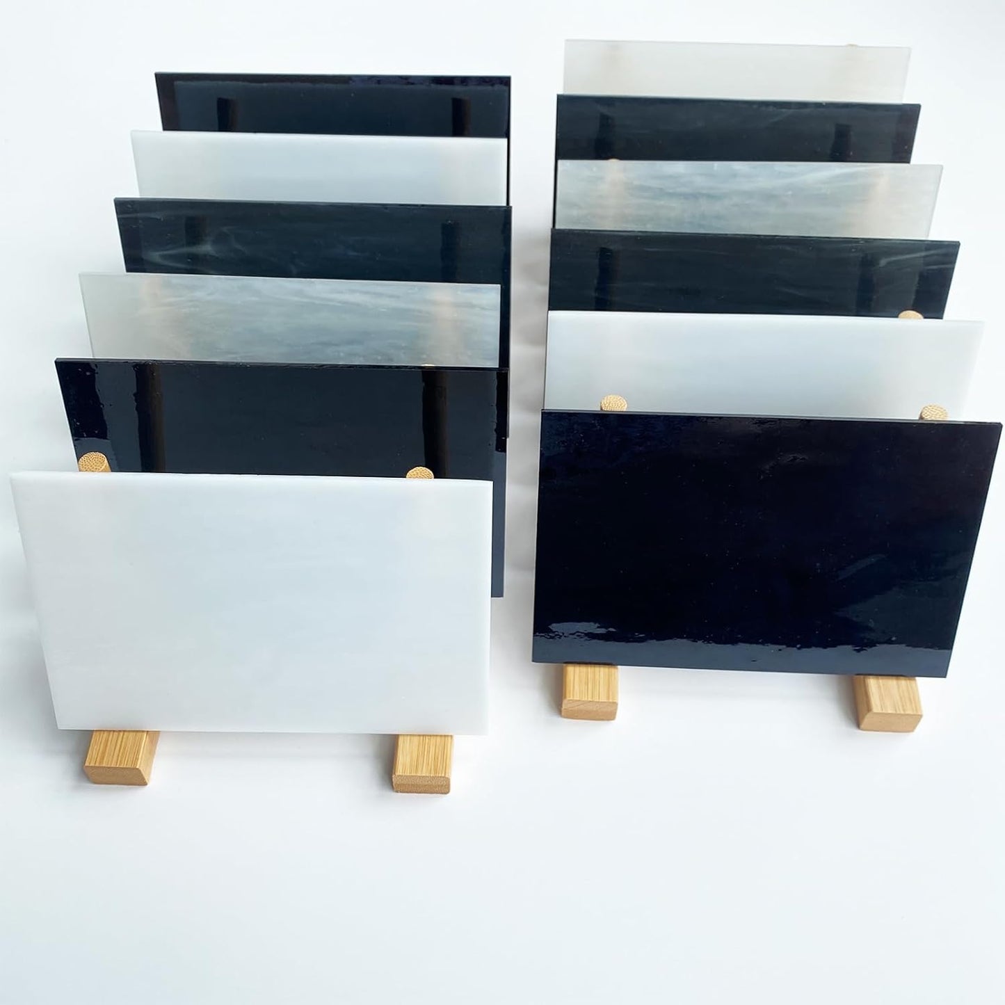 ILLUCKAI 12 Sheets White Black Stained Glass Variety Pack, 4 x 6 Inch Art Mosaic Tiles for Crafts, Supplies for Glass Hobbyists and Beginners