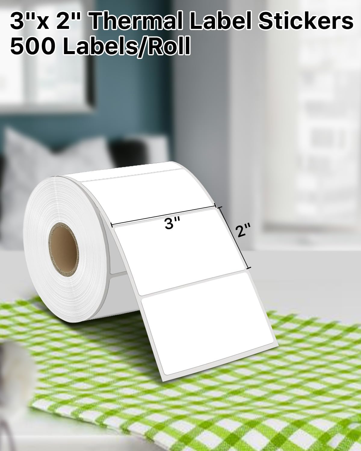 iEager 3" x 2" Thermal Labels, Rectangle Thermal Printer Stickers, Self-Adhesive Durable Sticker with Perforation Line, 500 Labels/Roll, White