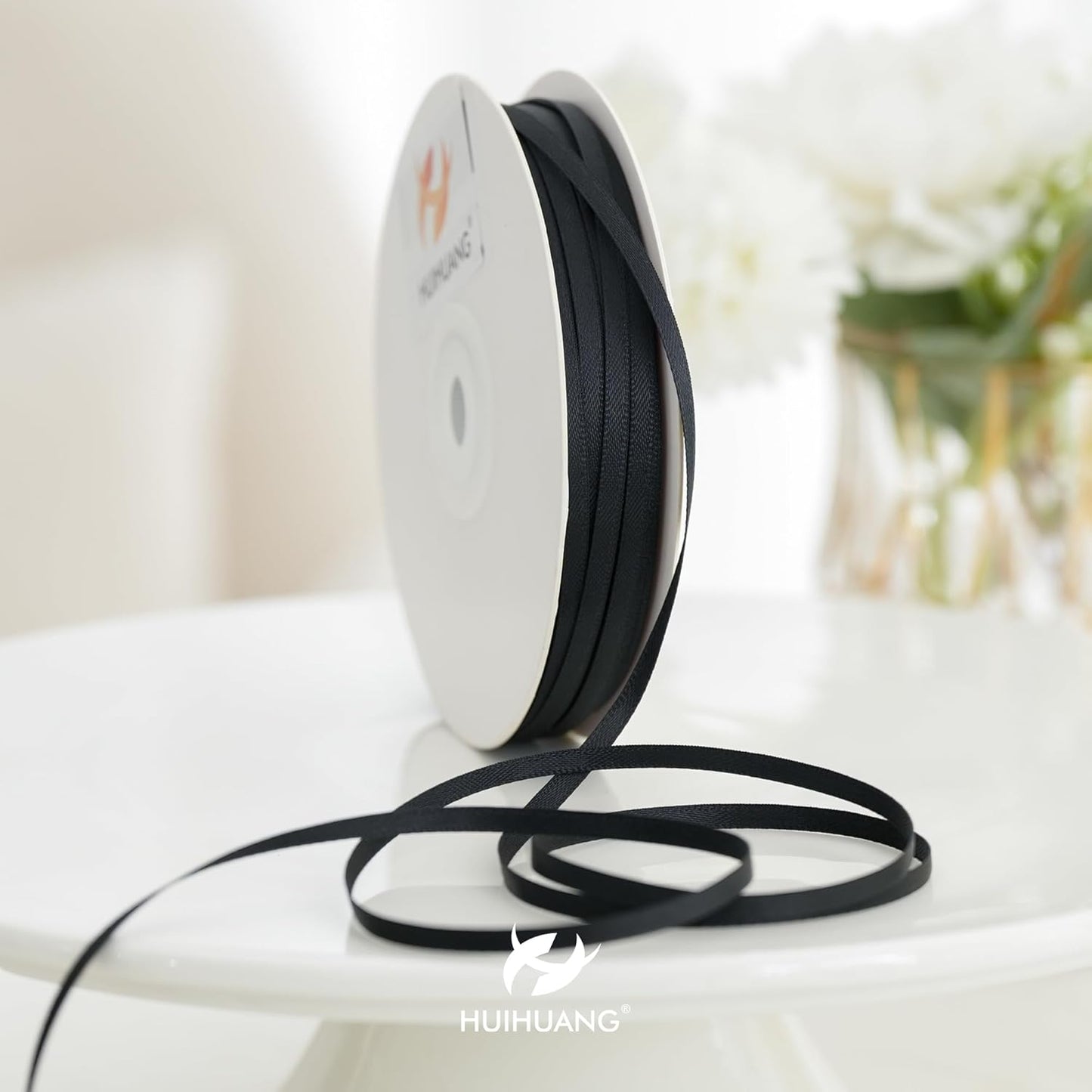 HUIHUANG Solid Color Satin Ribbon 1/8 inch x 100 Yards Roll Ribbon Thin Black Satin Ribbon for Crafts Sewing Gift Wrapping DIY Bows (Black)