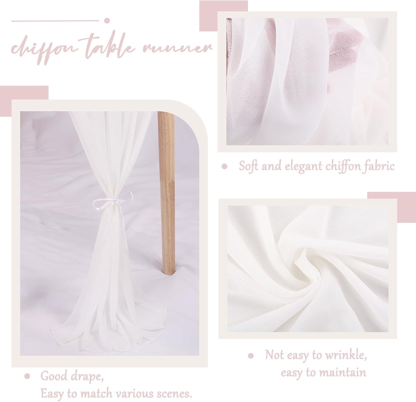 10ft White Chiffon Table Runner 30 x 120 Inches Romantic Sheer Table Runners for Wedding Party Bridal Baby Shower Birthday Holiday Decorations