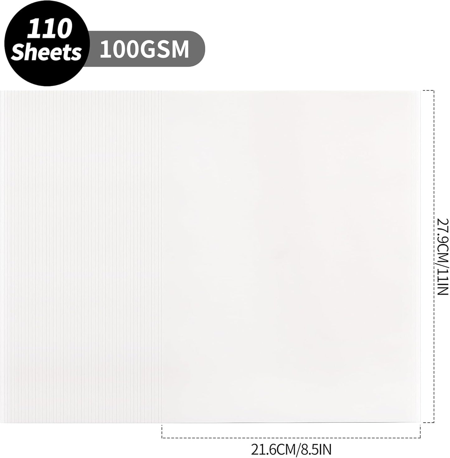 110 Sheets Transparent Vellum Paper - 8.5 x 11in 100GSM Translucent Matte Art Paper for DIY Printing Drawing Wedding Invitations Greeting Cards Decor Gift Wrapping PAP02TP110