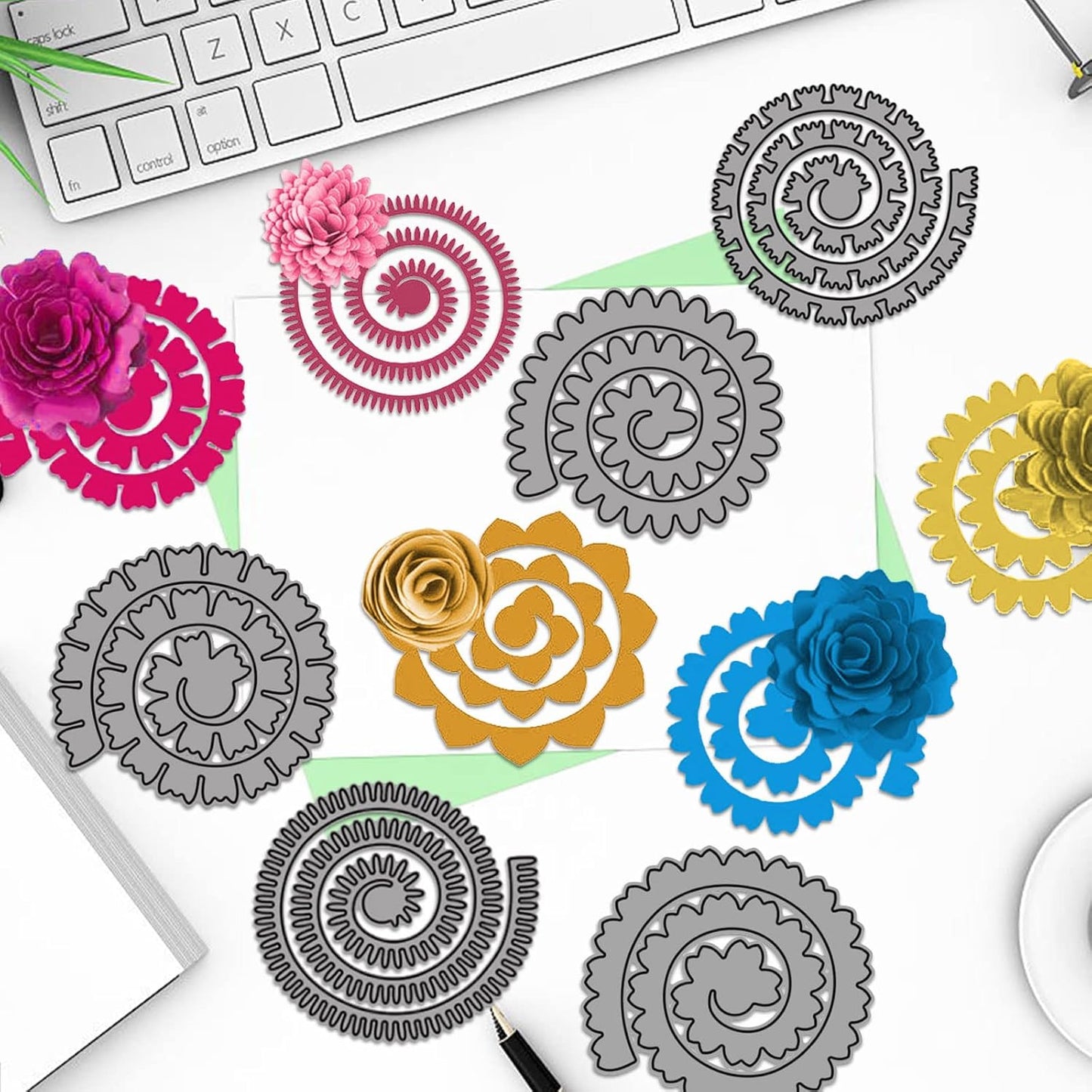 10pcs 3D Layering Rose Metal Cutting Dies, Daisy Flower Garland Wedding Cut Stencils, Blossom Screw Flower Die Cuts, Metal Embossing Stencils Template Mould