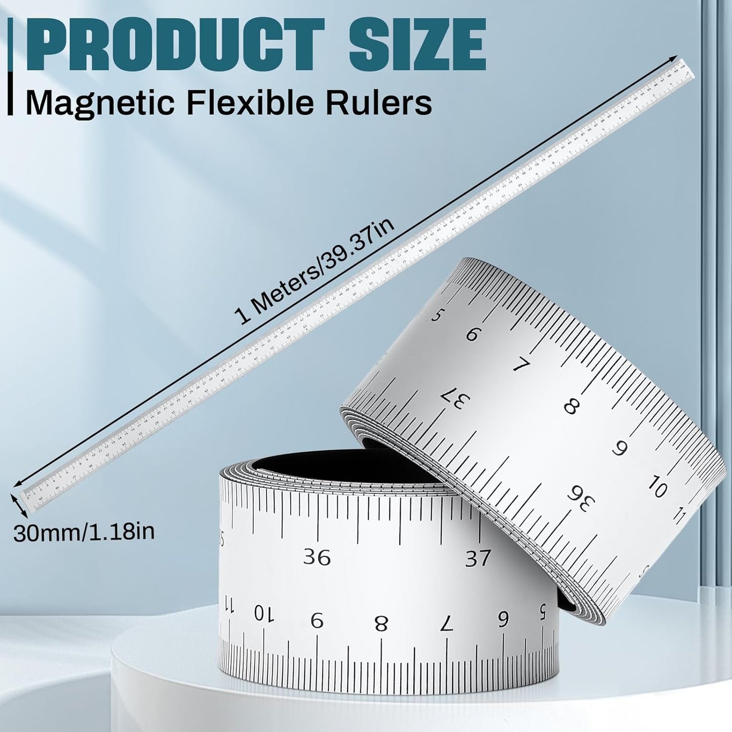 1 Pcs 39.37 Inch Magnetic Ruler Flexible Magnetic Ruler Magnet Measuring Tape with Both Inches and Centimeters, Suitable for Whiteboard, Lathes, Workshops, Table Saws, Mills, Easy to Take