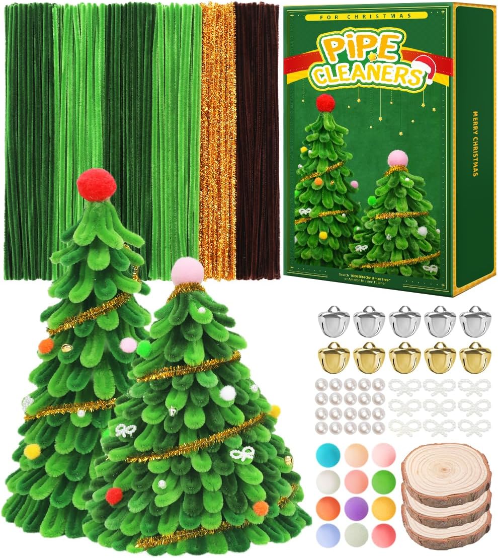 IOOLEEM Pipe Cleaners for Making Christmas Tree, 400pcs in Green Colors, Chenille Stems for Christams, DIY Christmas Crafts and Party Decors, Art and Craft Supplies.