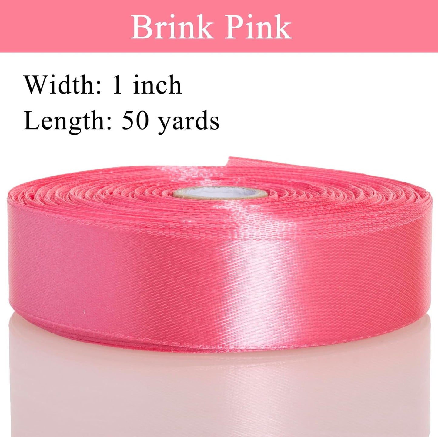 1 Inch Brink Pink Solid Satin Ribbon, 50 Yards Craft Fabric Ribbon for Gift Wrapping Floral Bouquets Wedding Party Decoration