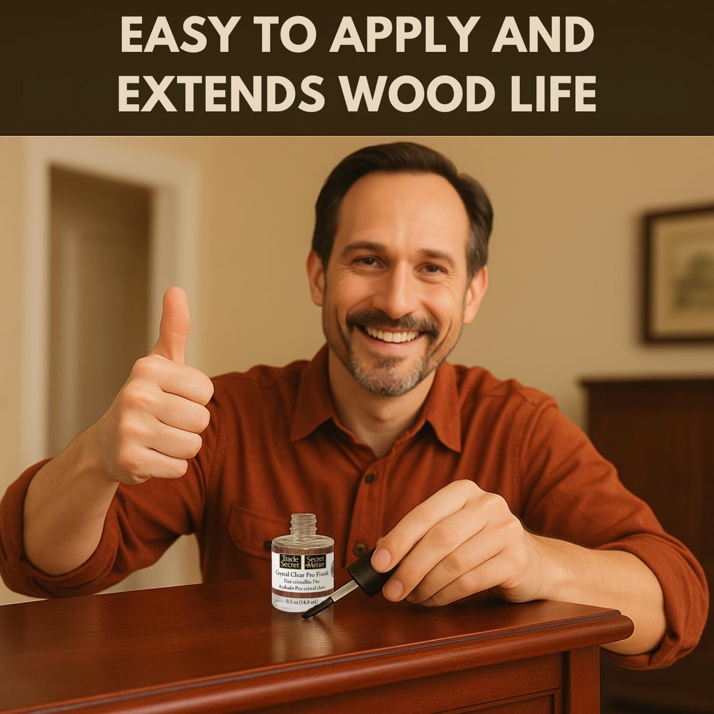 Trade Secret Crystal Clear Pro Finish, Furniture Repair Touch Up Coat, Clear Polyurethane Scratch and Water Protection, Wood Varnish and Polish, Paint and Stain Compatible, 0.5 oz (14.8 ml)