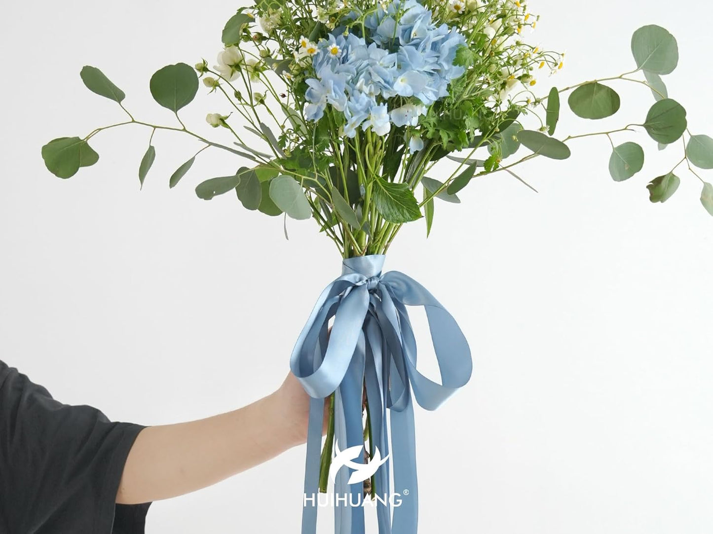 HUIHUANG Blue Satin Ribbon 1-1/2 inch x 100 Yards Dusty Blue Double-Faced Satin Ribbon for Flower Bouquet, Gift Wrapping, Eternal Roses, DIY Crafts, Bridal Shower Wedding Decor