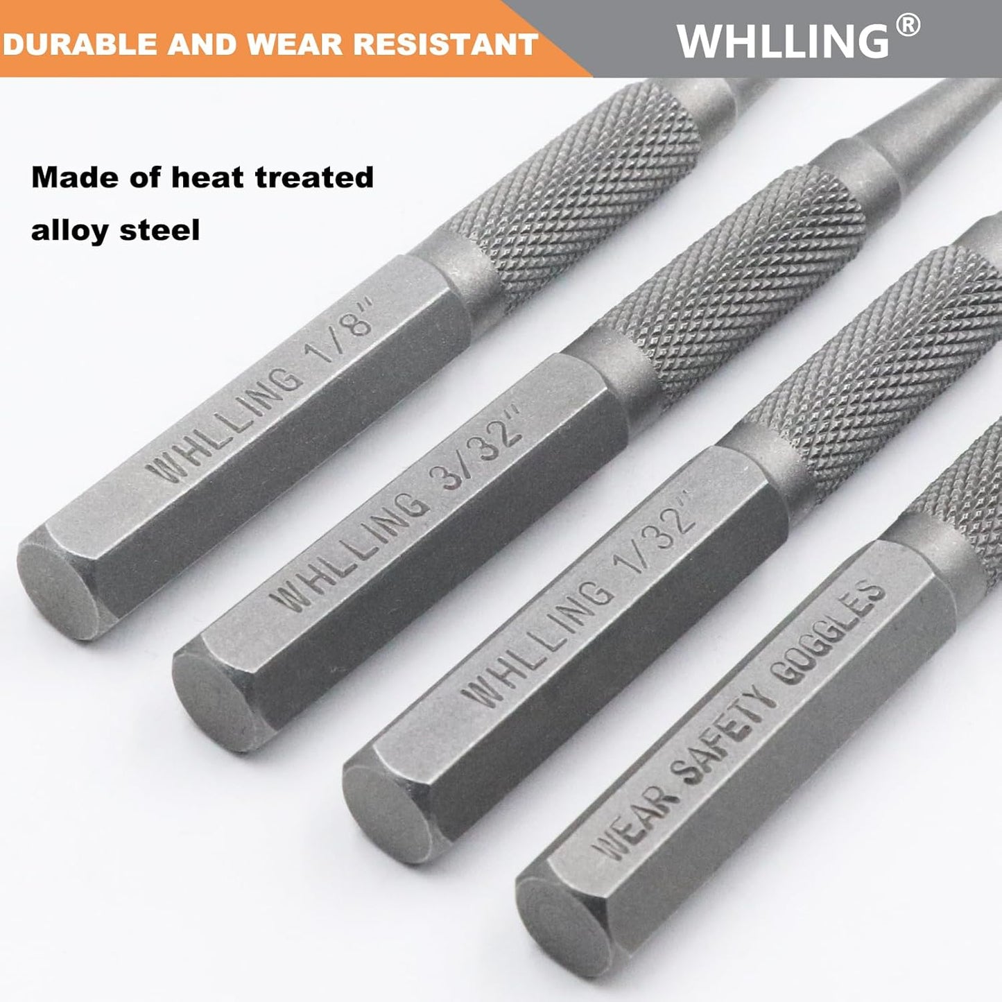 4-Piece Nail Setter Punch and Center Punch Set, Heat Treated Alloy Steel with Knurled Grip Most Commonly Used Sizes for Carpenters Woodworkers