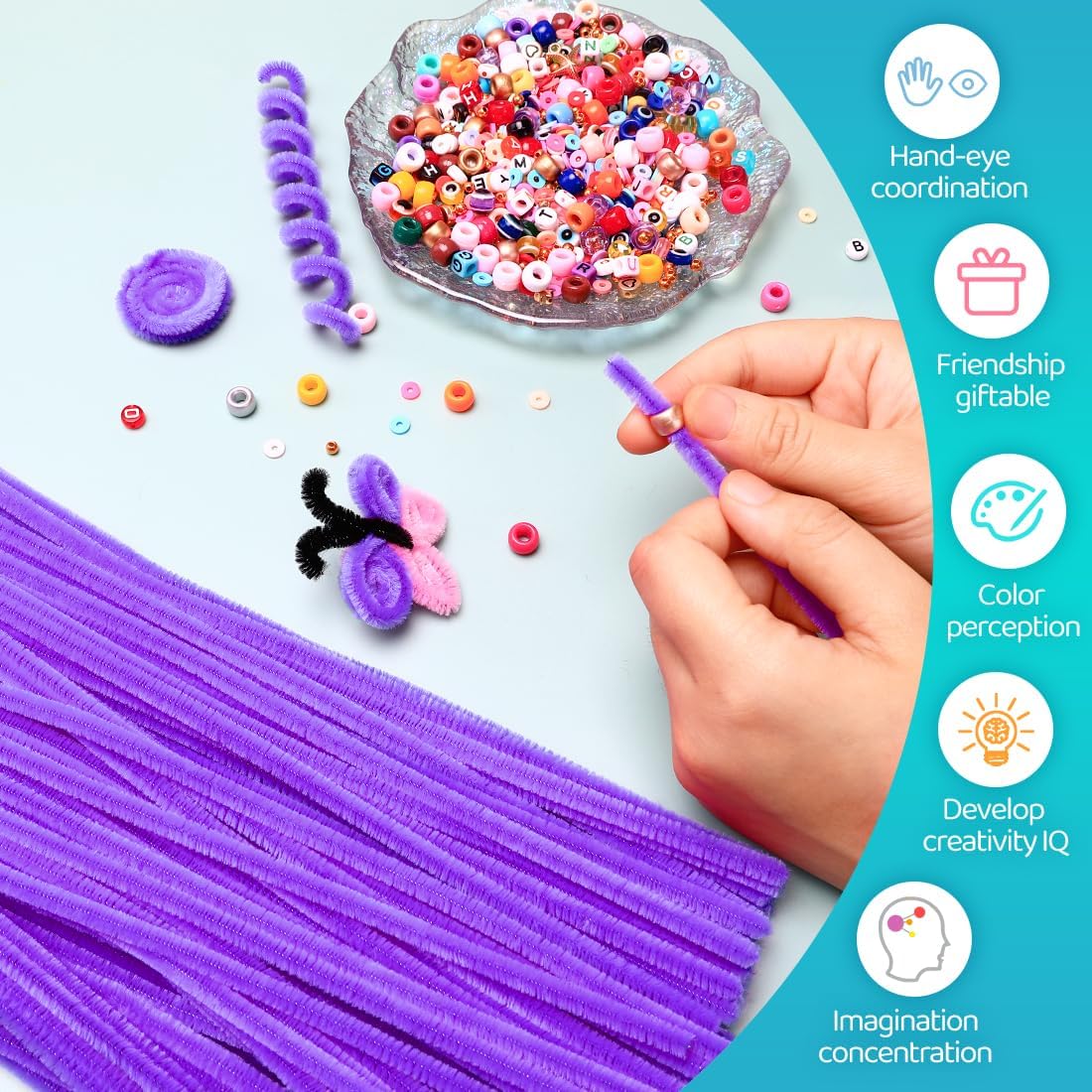 Iooleem 500pcs Purple Pipe Cleaners, Chenille Stems, DIY Crafts, Art and Craft Supplies.