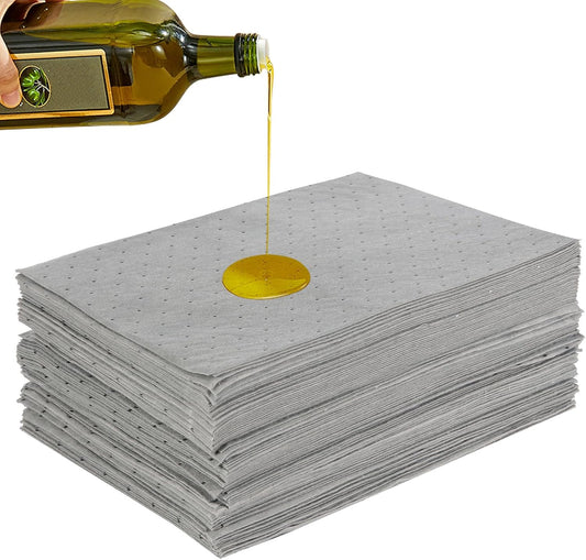 100 PCS Oil Absorbent Pads, 16.5" x 12.6" x 2mm Universal Spill Absorbent Pads Heavy Weight Absorbent Mat Pads for Absorbing Water, Oil, Grease, Coolant, and Other Fluids (Gray)