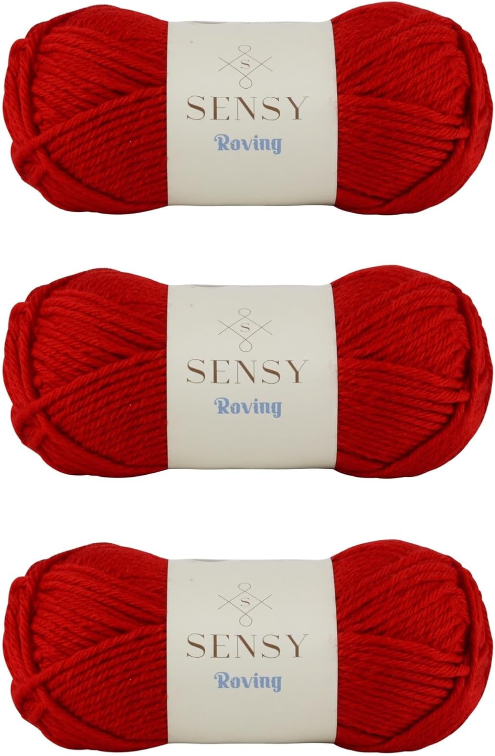 3 Skeins of Sensy Roving Yarn, 3.5 oz, 132 Yards, Gauge 5 Bulky (Carmine Red)