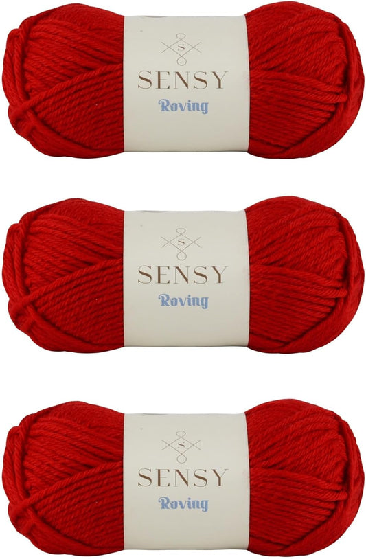3 Skeins of Sensy Roving Yarn, 3.5 oz, 132 Yards, Gauge 5 Bulky (Carmine Red)