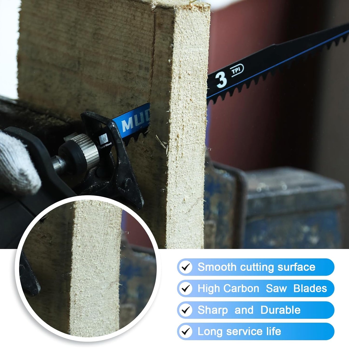 1 Pack 6 inch Reciprocating Saw Blades Set， 3 TPI High Carbon Saw Blades for Woodcutting，Saw Blades with Organizer Case (1, 3T/6inch)