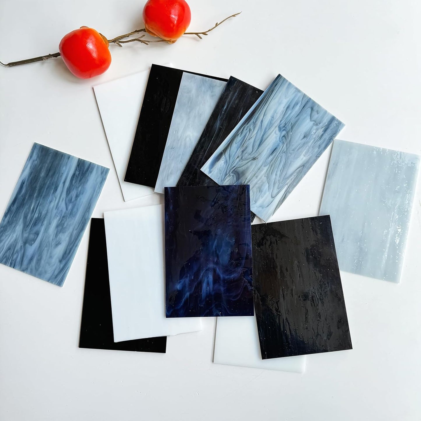 ILLUCKAI 12 Sheets Stained Glass Sheet Assorted Gray Black White Colors, 6 x 4 inch Stained Glass Supplies Mosaic Glass Tiles for Stained Glass Artwork Mosaic Crafts