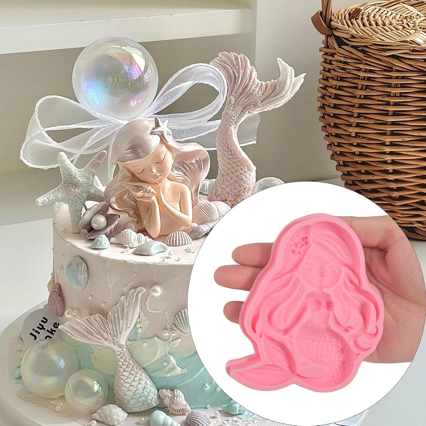 1 Pcs Mermaid Candy Fondant Mold, Reusable Chocolate Silicone Molds for Ocean Fairy Tale Theme Cake Decoration Baking Cookie Dough Jelly, Resin Crafts Plaster Modeling Clay