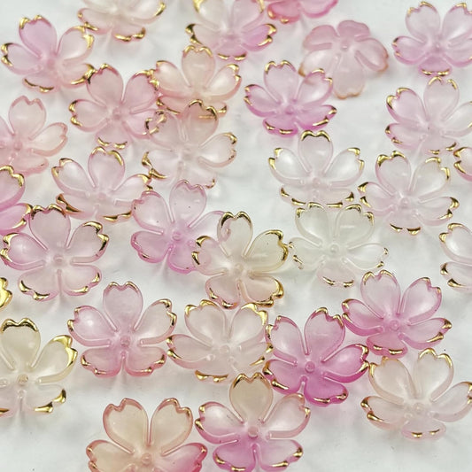 100pcs Acrylic Flower Beads, 19mm Cherry Blossom Plastic Gradient Flower Spacer Beads for DIY Crafts Bracelet Necklace Earrings Jewelry Making(Pink Yellow)