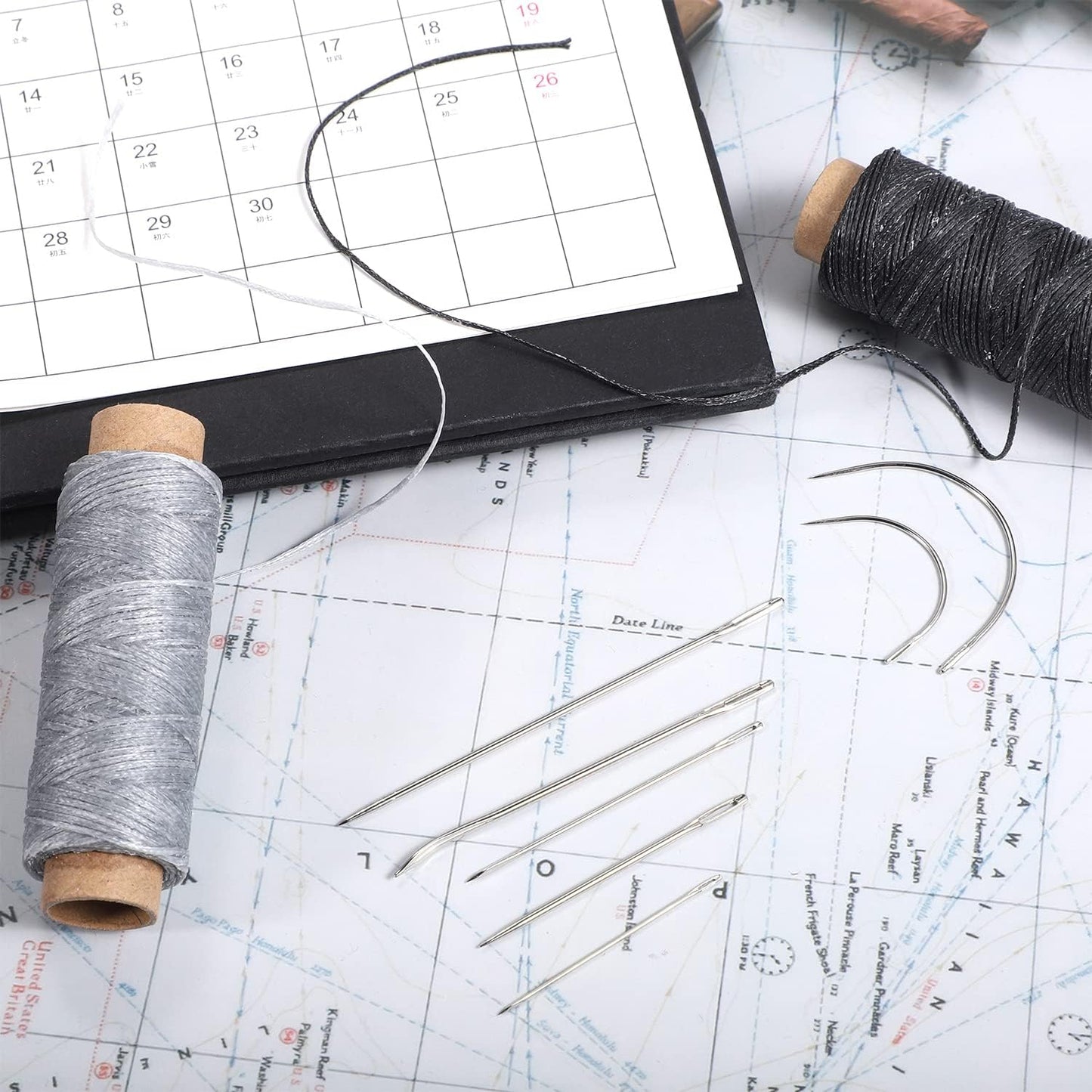 110Yards Waxed Thread with 7 Pcs Leather Needles for Hand Sewing 150D Flat Waxed Thread Repair Needles for Upholstery Canvas Bags Sofa Furniture