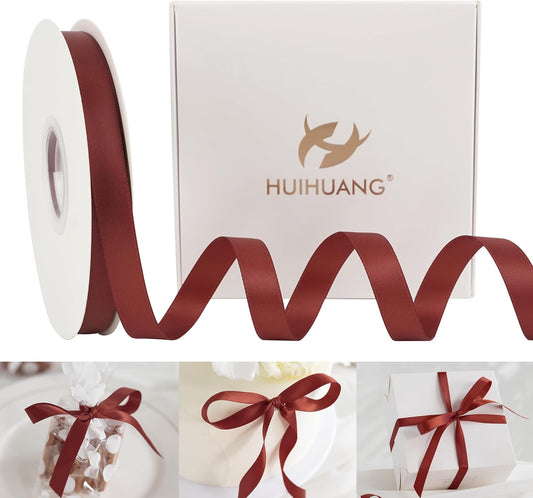 HUIHUANG Rust Satin Ribbon 1/2 inch X 50 Yards Continuous Rust Red Double-Faced Satin Ribbon for Gift Wrapping, Bows, DIY Crafts, Flower Bouquet, Wedding Bridal Shower Decor, Flower Crowns
