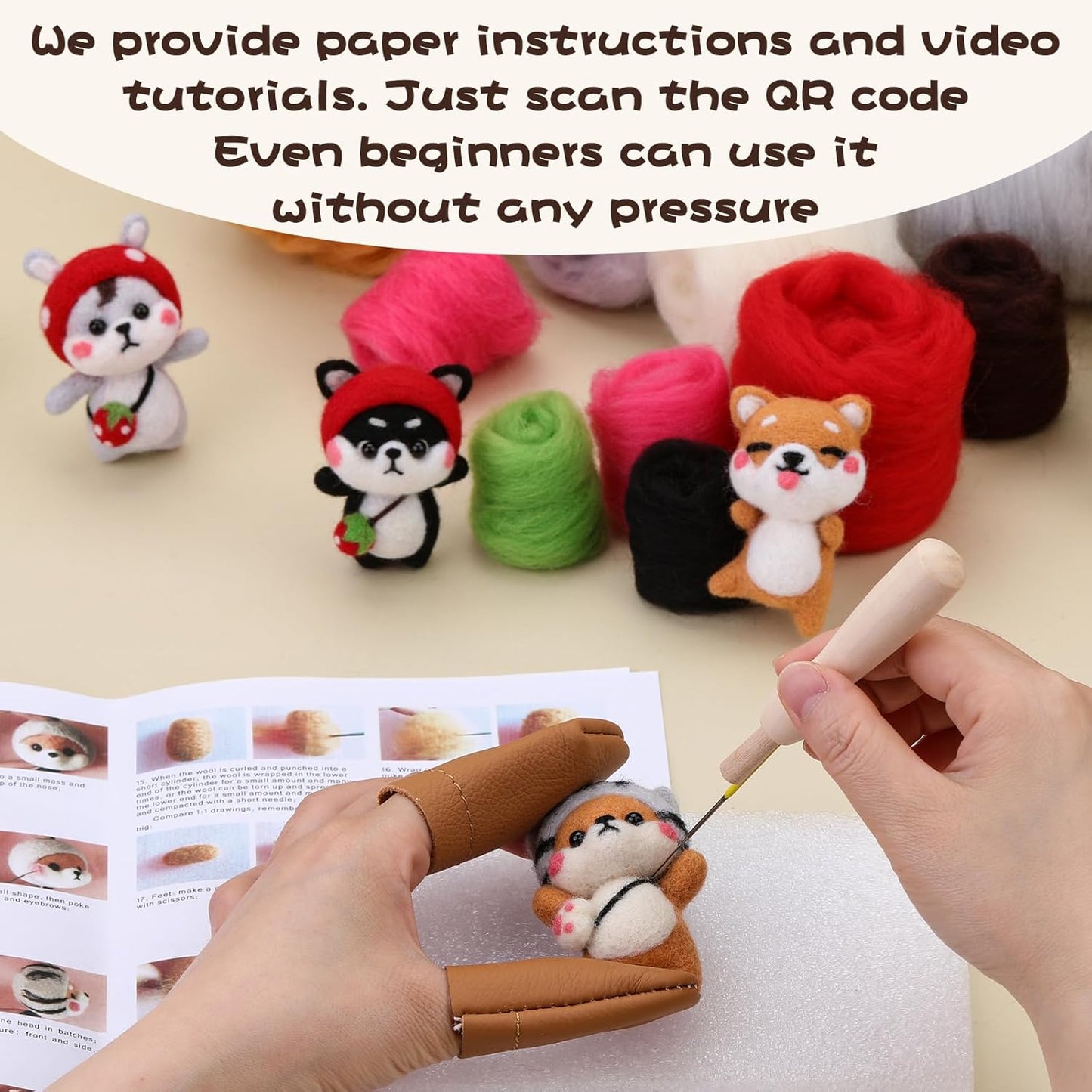 Needle Felting Kit for Beginners, Needle Felting Starter Kit with 6 Pcs Colorful Needle Felting Needles and Instructions, Wool Felting Supplies for Festival and Crafts