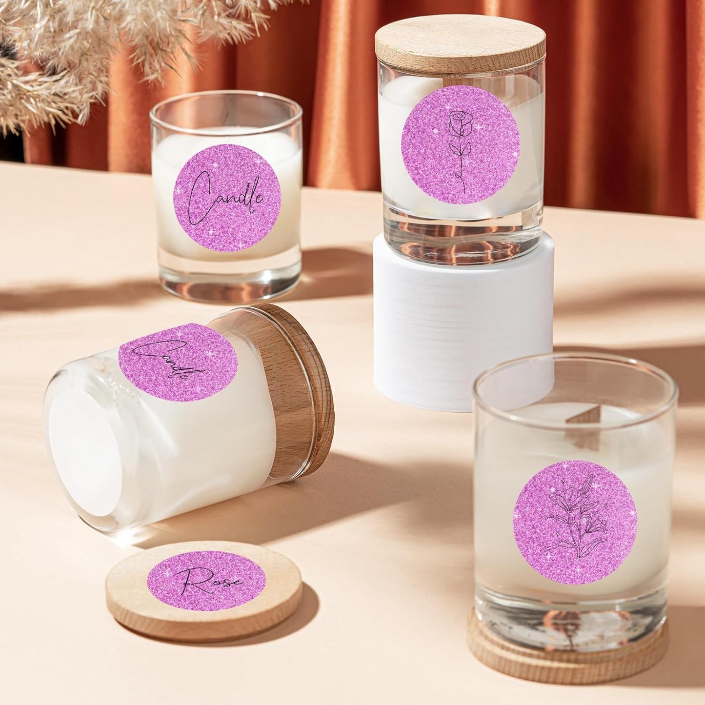 1.5" Holographic Direct Thermal Label Stickers, Round Printable Rainbow Glitter Thermal Printer Sticker Labels for Gift Wrapping, Self-Adhesive DIY Custom Logo Design- Glitter Pink