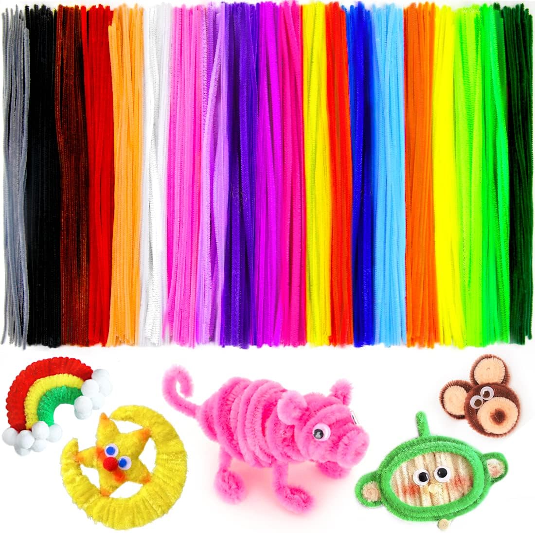 Iooleem 1000pcs Multi-Colored Pipe Cleaners, Chenille Stems, Pipe Cleaners for Crafts, Pipe Cleaner Crafts, Art and Craft Supplies.