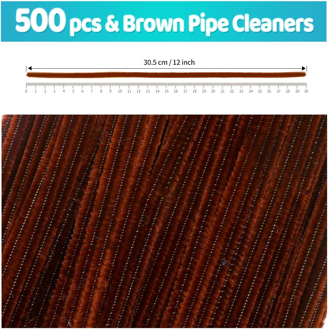 Iooleem 500pcs Dark Brown Pipe Cleaners, Chenille Stems, Pipe Cleaners for Crafts, Pipe Cleaner Crafts, Art and Craft Supplies.