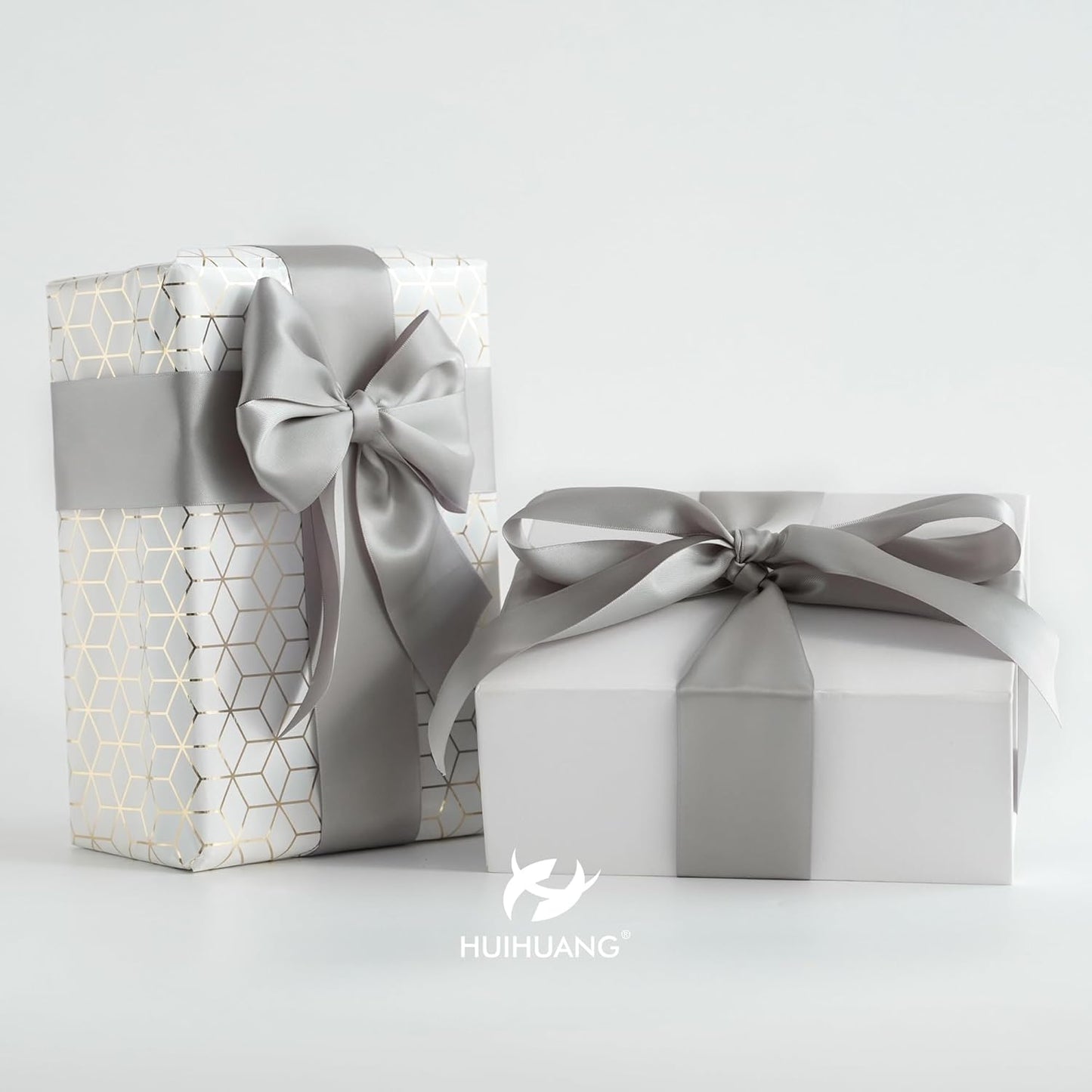 HUIHUANG Silver Satin Ribbon 2 inch Wide Double Faced Satin Ribbon Silver for Gift Wrapping, Bows Making, Flower Bouquet, DIY Crafts, Wedding, Holiday Party Decor - 25 Yards/Roll