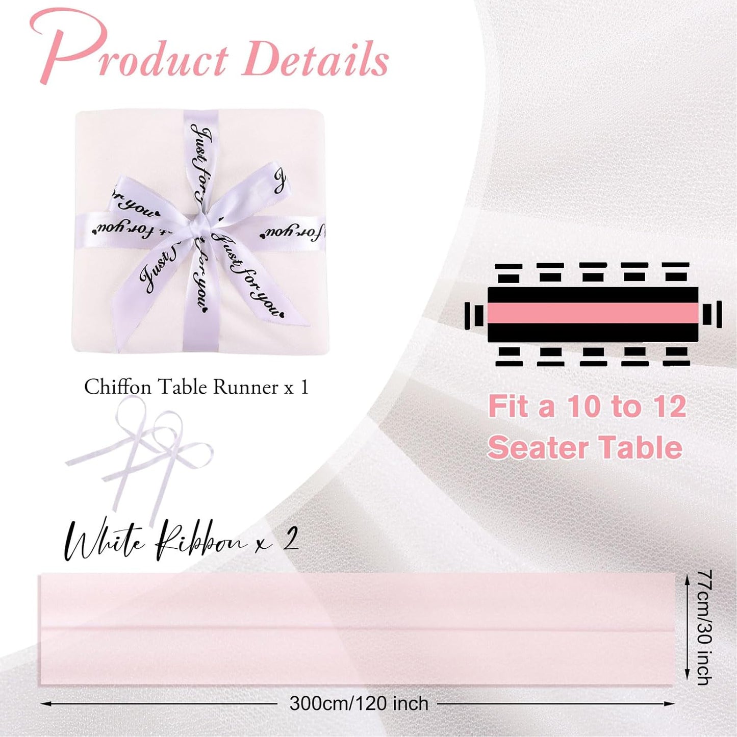 10ft White Chiffon Table Runner 30 x 120 Inches Romantic Sheer Table Runners for Wedding Party Bridal Baby Shower Birthday Holiday Decorations