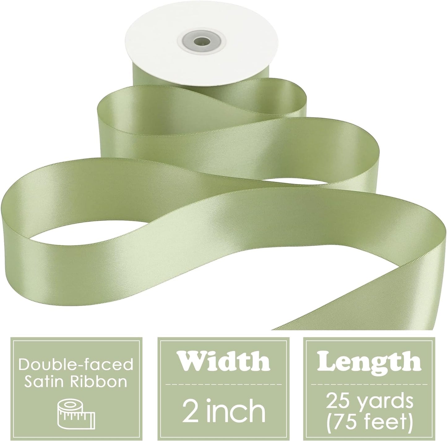 HUIHUANG Sage Green Satin Ribbon - 25 Yards/Roll for Flower Bouquets, Wedding Invitations, Gift Wrapping, Holiday Decor, Hair Bows