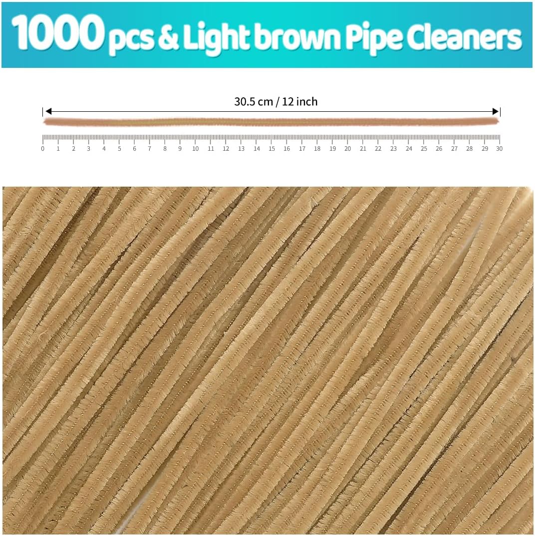 Iooleem 1000pcs Light Brown Pipe Cleaners, Chenille Stems, Pipe Cleaners for Crafts, Pipe Cleaner Crafts, Art and Craft Supplies.