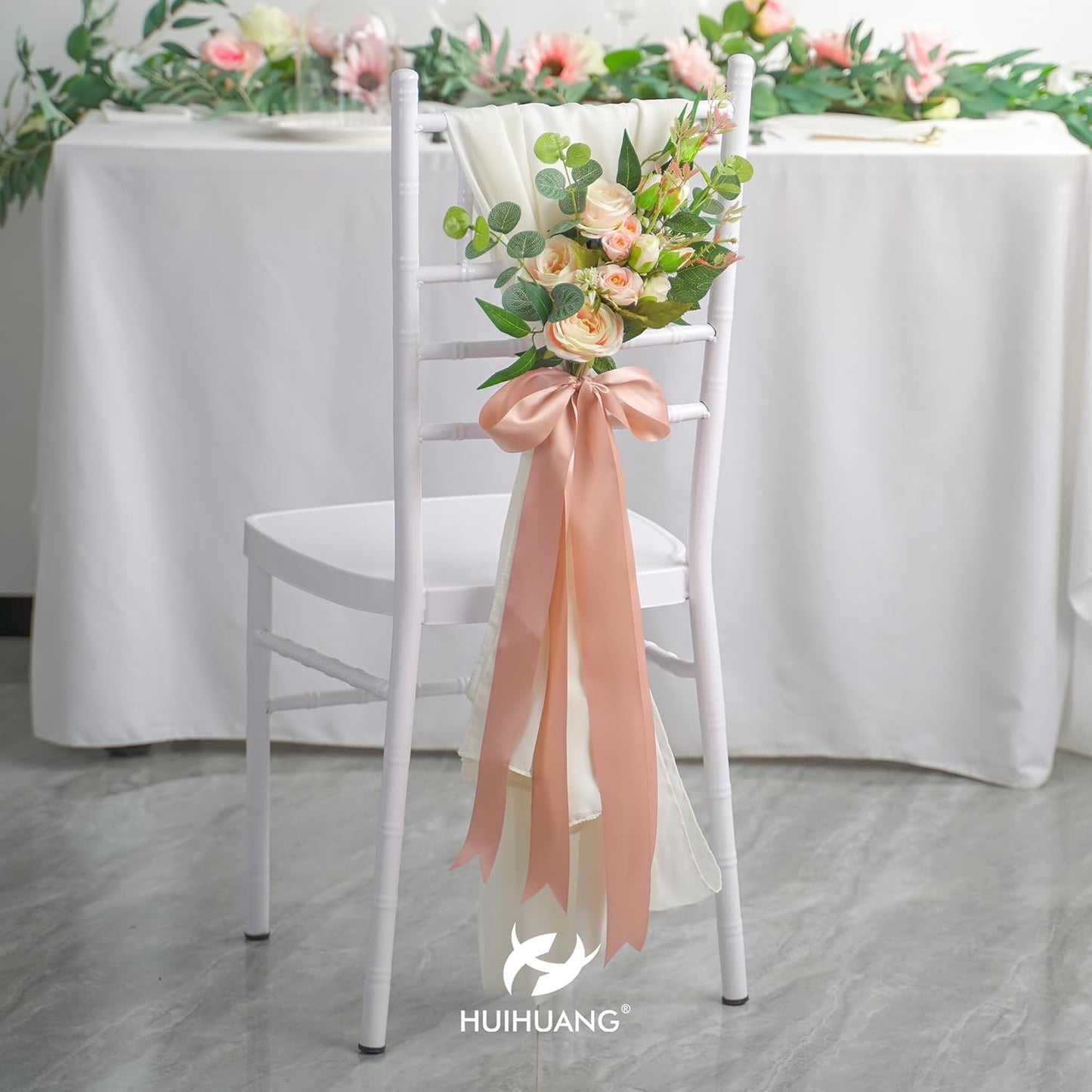 HUIHUANG Rose Gold Pink Ribbon for Wedding, 2" Double Face Misty Rose Satin Ribbon for Flower Bouquet, Dress Chair Sashes, Invitations Card, Gift Wrapping, Bows, Crafts, Holiday Decor -25 Yards/Roll