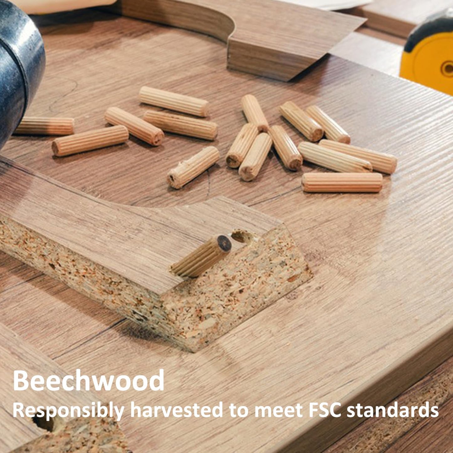 100 Pcs Wooden Dowel Pins - 1/4 inch, 5/16 inch,3/8 inch Fluted Wood Dowels Rods,Hardwood Crafts Dowel Pegs