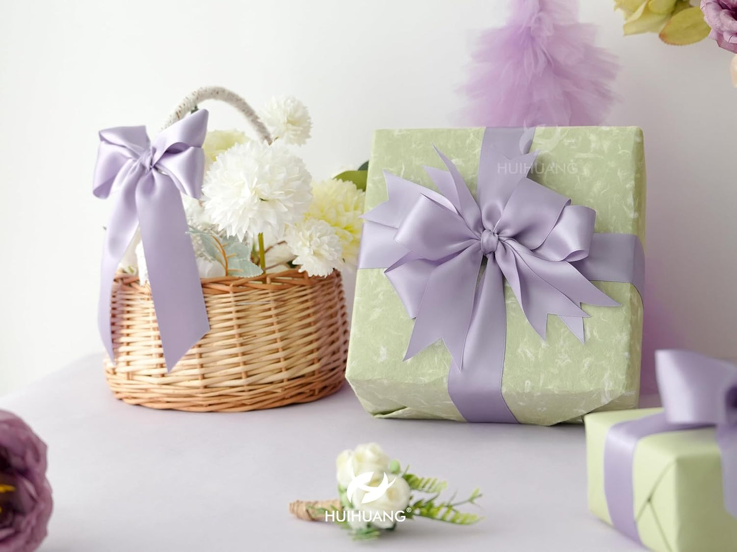 HUIHUANG Purple Satin Ribbon 1-1/2 inch x 100 Yards Lavender Color Double-Faced Satin Ribbon for Flower Bouquet, Gift Wrapping, Eternal Roses, DIY Crafts, Bridal Shower Wedding Decor