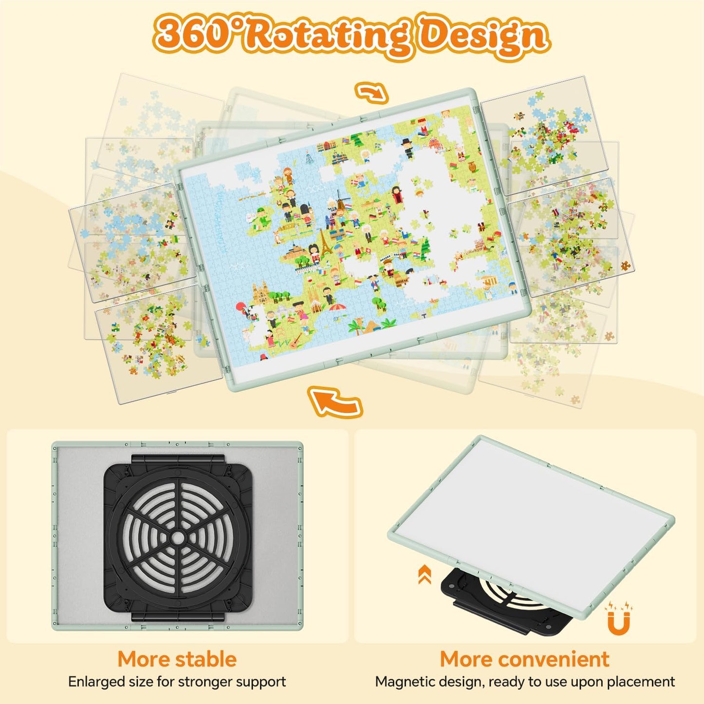 1000 Pieces Rotating Plastic Puzzle Board 3-in-1 Double-Sided/Tilting/Rotating, Portable Table 31.93"x24.06" Spinning Jigsaw Puzzle Table with Cover Lazy Susan Gift for Seniors Adults and Kids