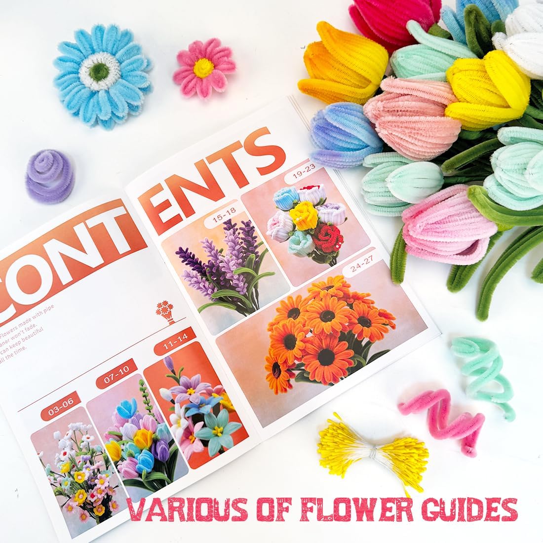 IOOLEEM Pipe Cleaners, 480pcs Multi-Colored, Flower Making Kit, Arts and Craft Supplies, Ideas for Art Project Activity.