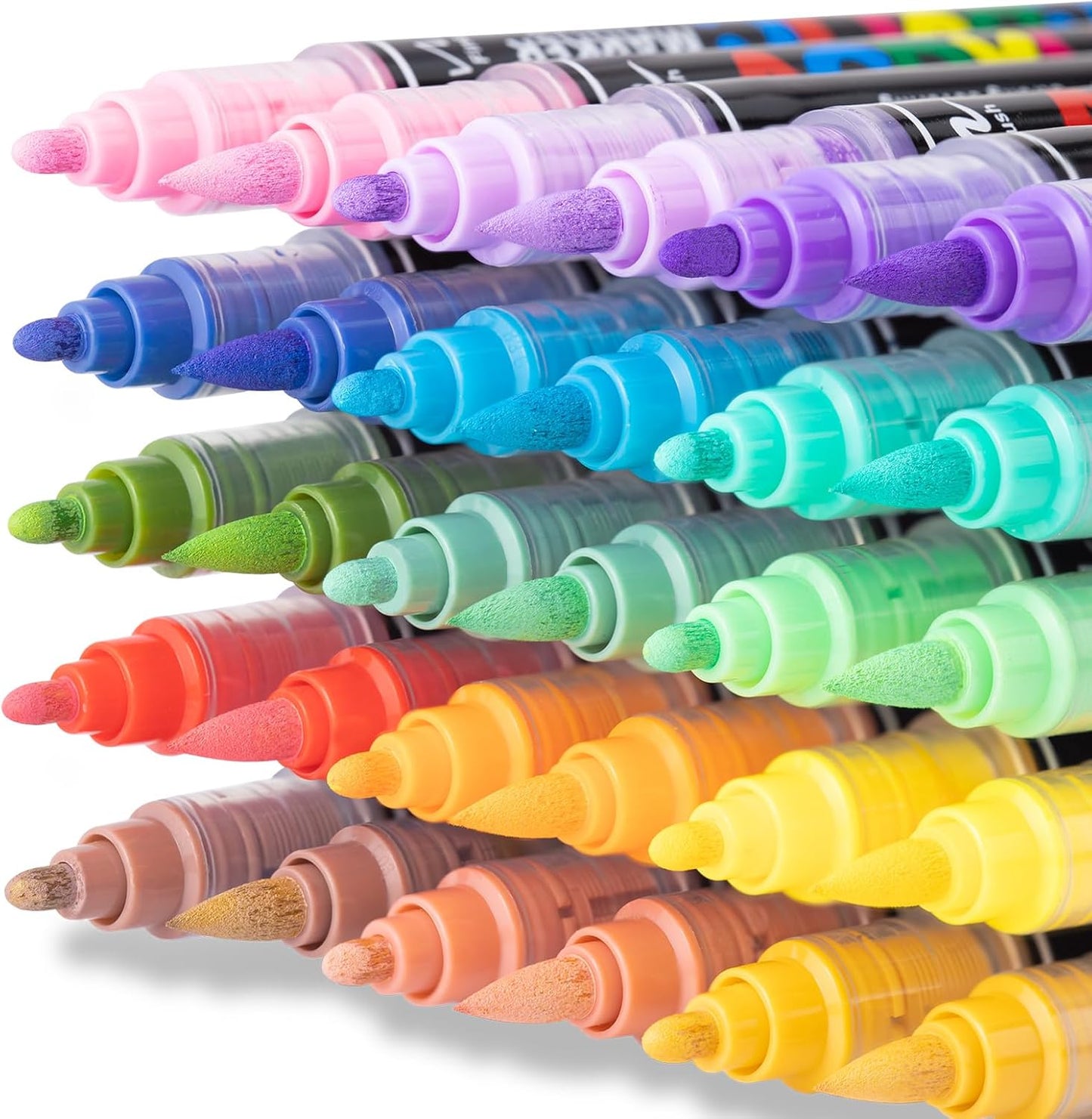 Guangna 60 Colors Acrylic Paint Markers, Dual Tip Paint Markers Pens Set with Soft Brush Tip, Multifunctional Fine Tip Markers for Wood, Canvas, Rock Painting,Glass,Diy Crafts Art Supplies, Waterproof