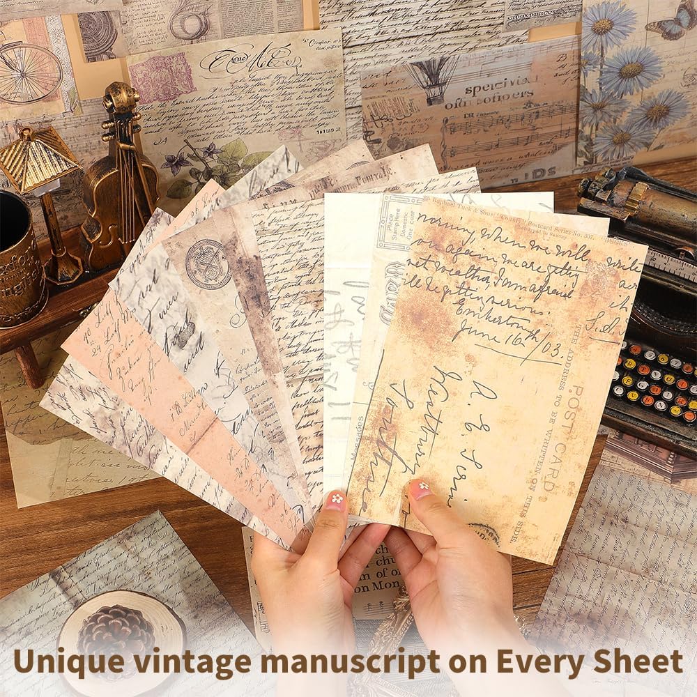 icceemee 160 Sheets of Retro Manuscript Scrapbook Paper, journaling Scrapbook Supplies Craft Collage Paper Set, Junk Journal Bullet Journal Poster Room Decor for Card Making Decorative Gifts