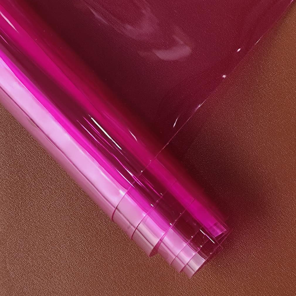 HYANG Dark Pink Transparent PVC Super Clear Holographic Vinyl Faux Leather Sheets 1 Roll 12" x 47" (30cm x 120cm) for DIY Bows Earrings Bags DIY Crafts Making