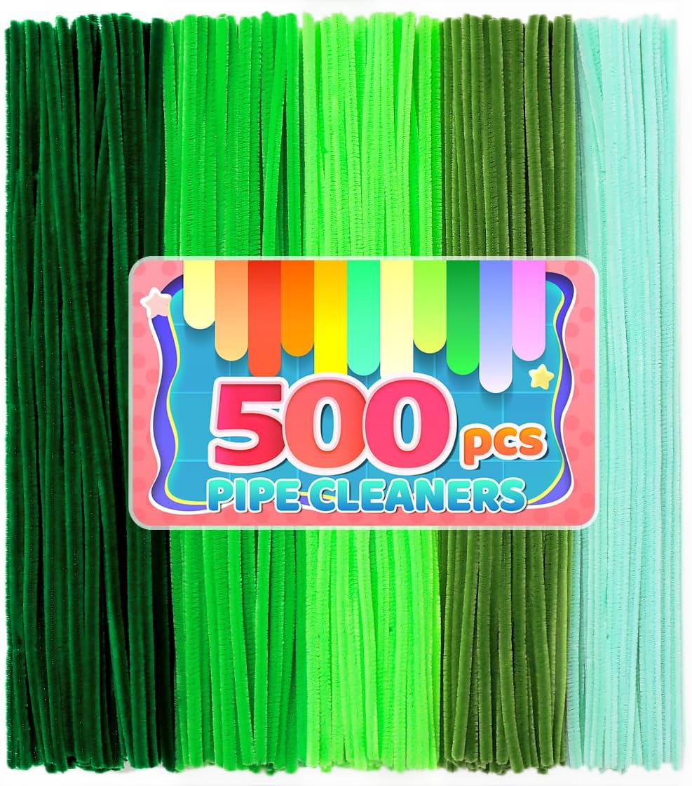 IOOLEEM Green Pipe Cleaners,500pcs in 5 Colors, Chenille Stems for Art and Craft Projects, Flower DIY Decorations