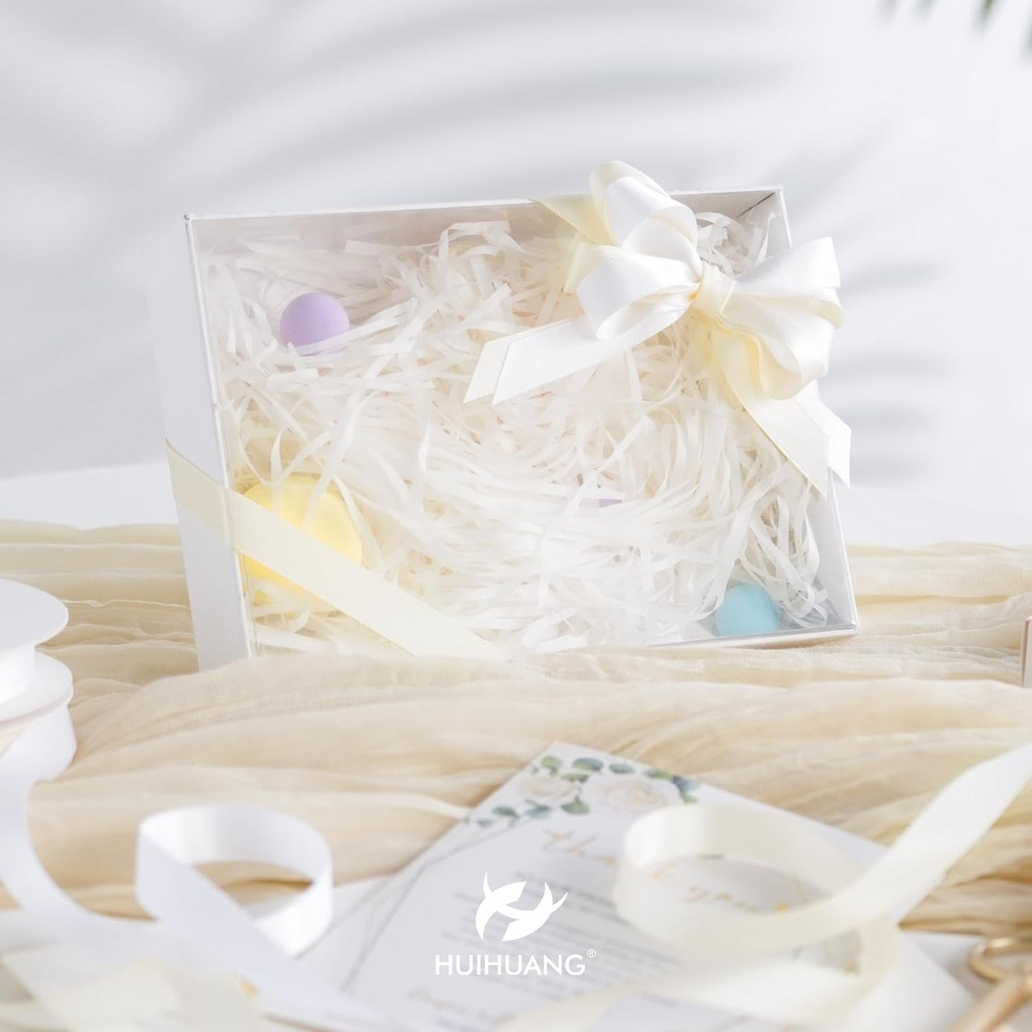 HUIHUANG White Satin Ribbon 1/2 inch X 50 Yards Continuous, White Double-Faced Satin Ribbon for Gift Wrapping, Bows, DIY Crafts, Flower Bouquet, Wedding Bridal Shower Decor, Hairs