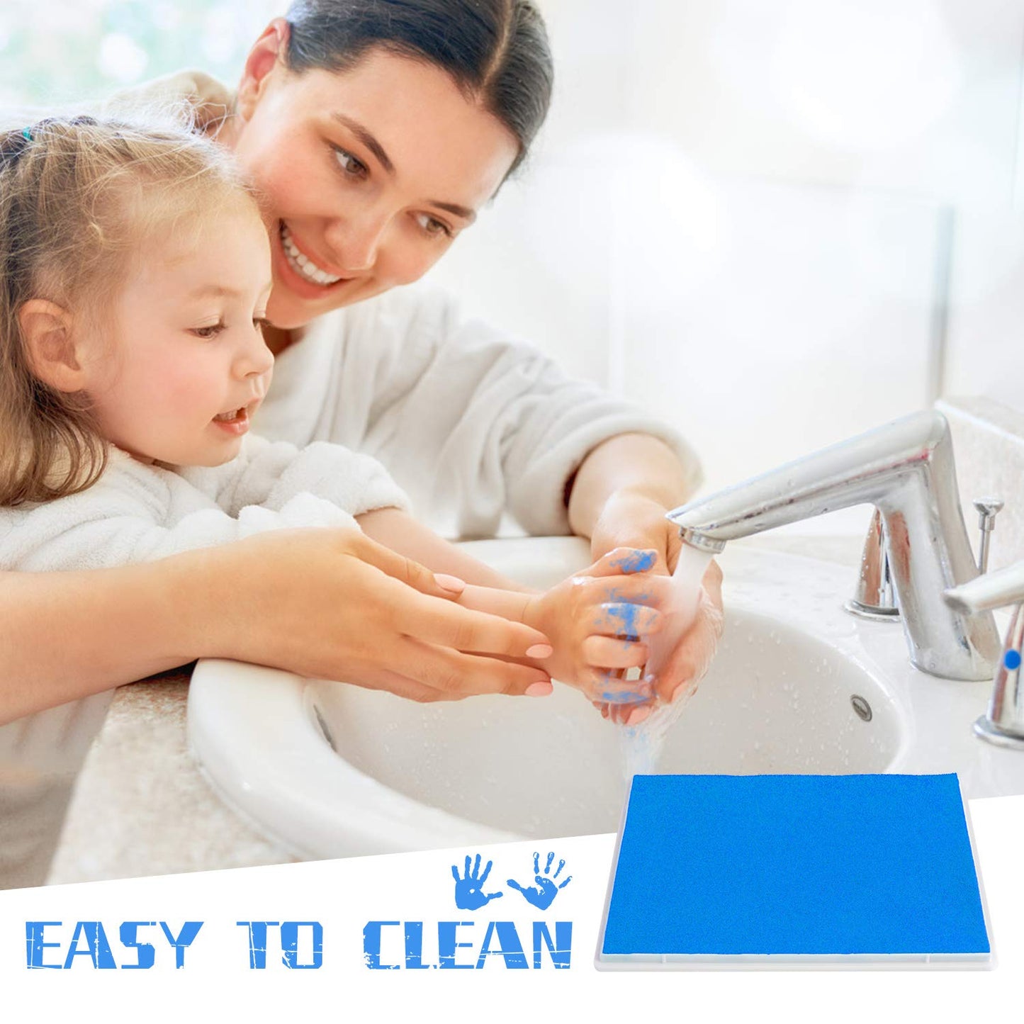 Ink Pad, 5x4'' Washable Non-Toxic Ink Stamp Pad for Baby Footprint Handprint, Sky Blue