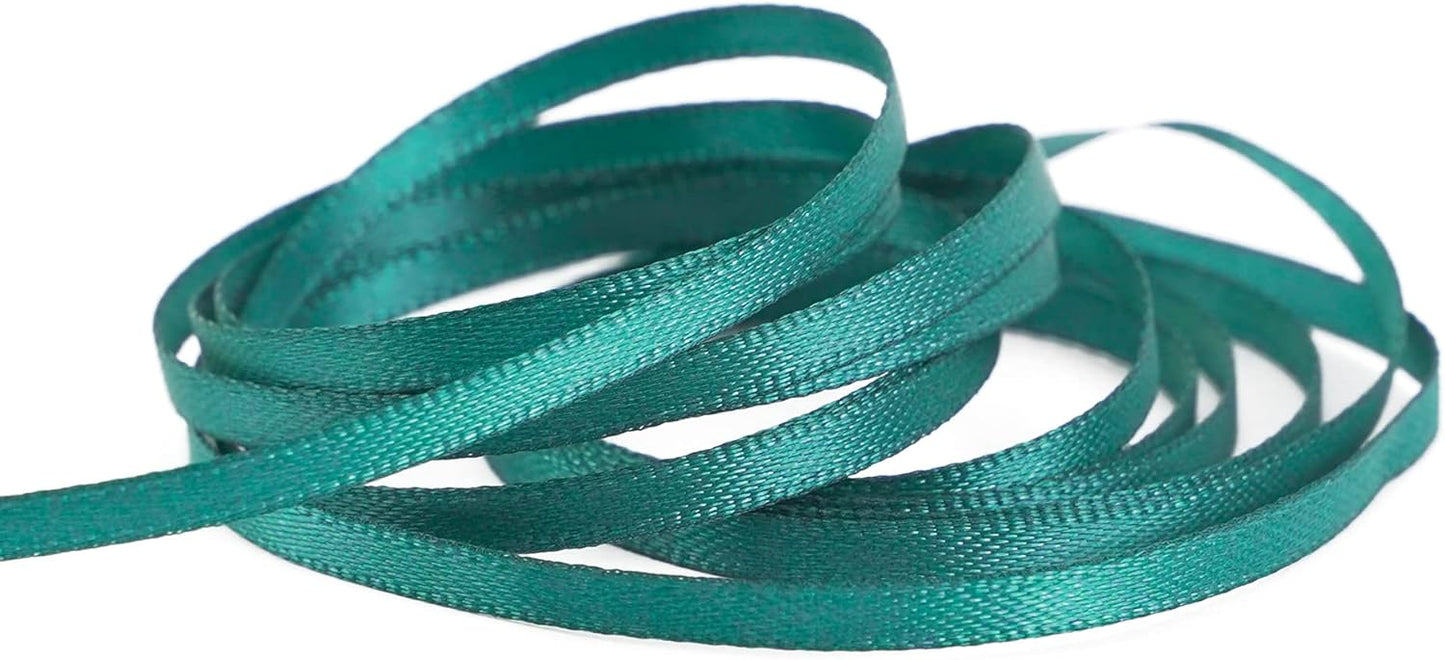 HUIHUANG Teal Green 1/8" Solid Color Thin Satin Ribbon 1/8 inch x 100 Yards for Crafts, Thin Green Ribbon for Gift Tags, Invitation Card, Gift Wrapping, Holiday Party Decor, Christmas Ornaments