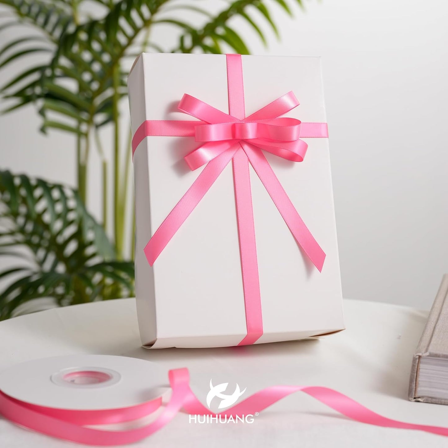 HUIHUANG Hot Pink Satin Ribbon 1/2 inch X 50 Yards Continuous, Double-Faced Satin Pink Ribbon for Gift Wrapping, Bows, DIY Crafts, Flower Bouquet, Bridal Shower Wedding Decor