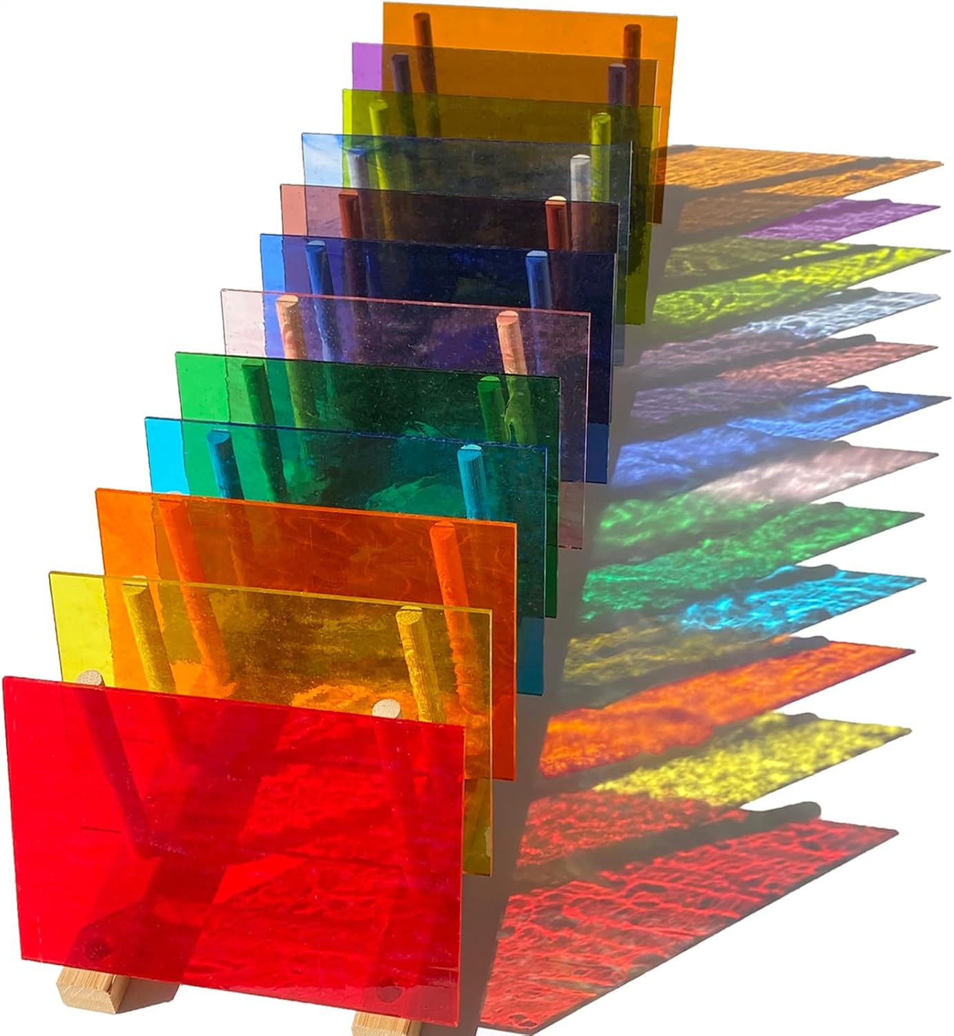 ILLUCKAI 12 Sheets Rainbow Transparent Stained Glass Sheet, 4 x 6 inch Cathedral Art Glass Supplies for Stained Glass Projects and Mosaic Making Crafts