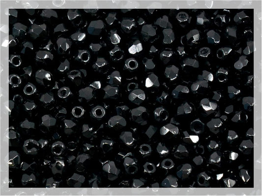 100pcs Faceted Fire Polished Pressed Czech Glass Beads 3mm (0.12in), Jet Black 23980