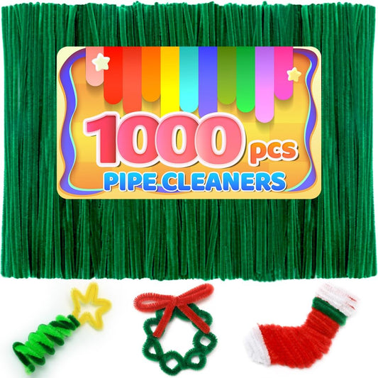 Iooleem 1000pcs Christmas Green Pipe Cleaners, Chenille Stems, Pipe Cleaners for Crafts, Pipe Cleaner Crafts, Art and Craft Suppl.