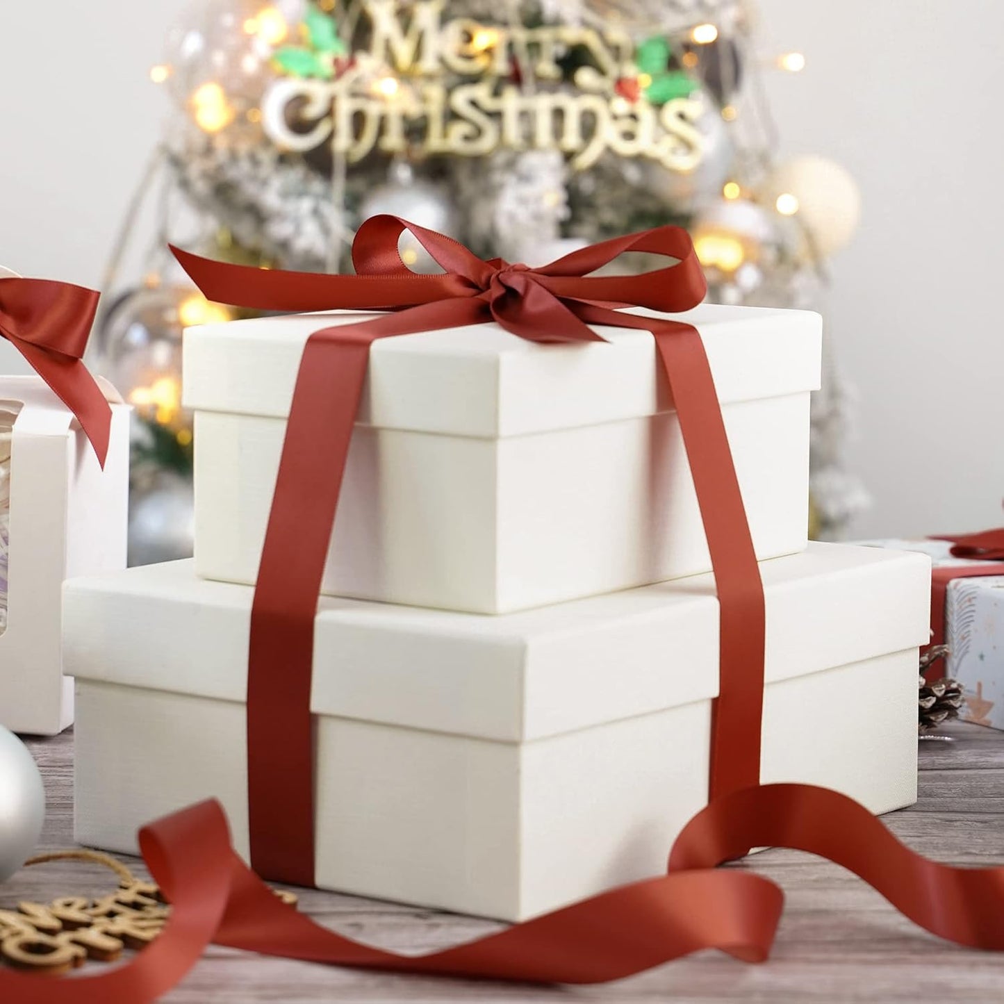 HUIHUANG Satin Ribbon 1 inch Wide Rust Red Ribbon for Fall Wedding 50 Yards Double Face Silk Satin Ribbons for Crafts Christmas Tree Decor Gift Wrapping Bows Bridal Floral Bouquet Invitation Card