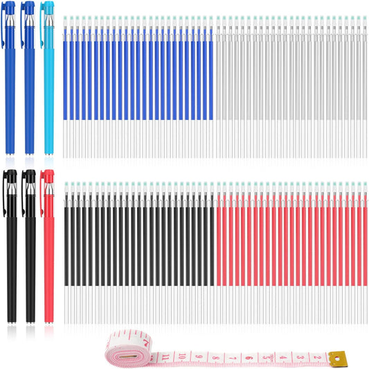 Fabric Markers for Sewing, Quilting, Embroidery and Needlework, 6 pens, 100 replacement refills and a tape measure, tailor, sewing office aid markers.