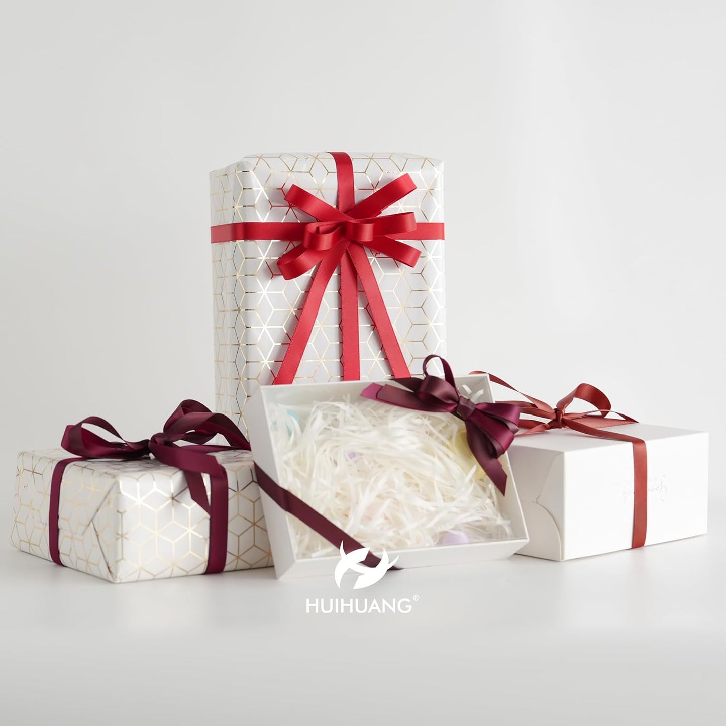 HUIHUANG Burgundy Satin Ribbon 1/2 inch X 50 Yards Continuous, Maroon Double-Faced Satin Ribbon for Gift Wrapping, Bows, DIY Crafts, Flower Bouquet, Wedding, Christmas Decor, Birthday